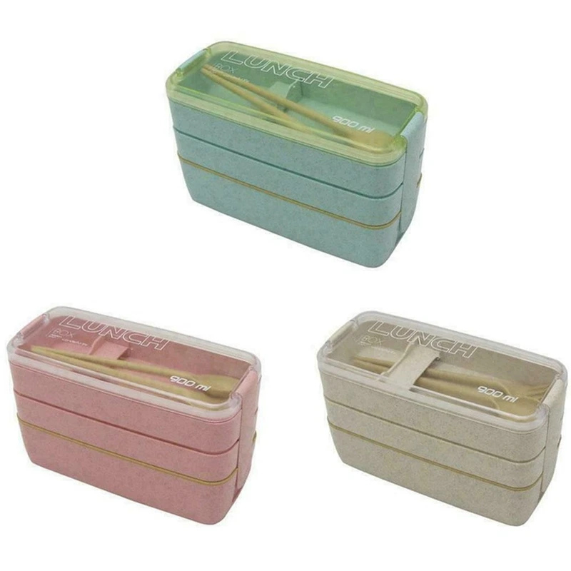 

Lunch Box 3 Layer Wheat Straw Bento Box Microwave Food Container Lunchbox