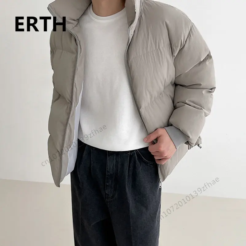 

Мужская зимняя хлопковая куртка ERTH, корейская модная свободная плюшевая Толстая парка, теплая однотонная мужская куртка на молнии 2023