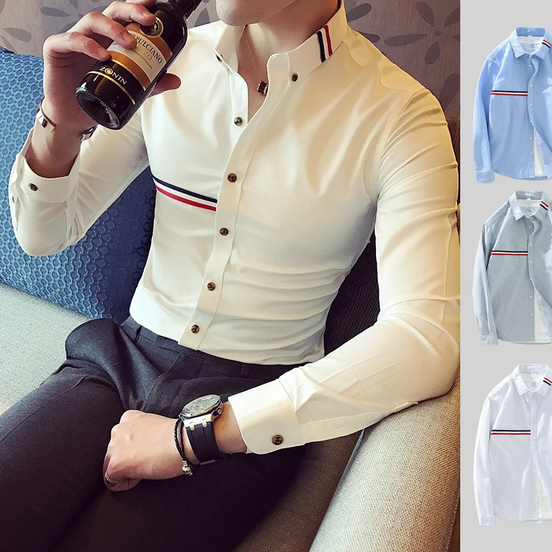 

100% Cotton Oxford Striped Shirt for Couples -Casual Fashion Shirt with Woven Trim Slim Fit Long Sleeves -TB Brand for Men Women