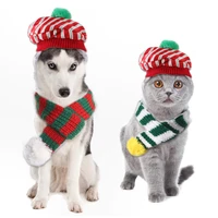 pet knitted christmas scarf set creative teddy bib plaid hat cat pet products