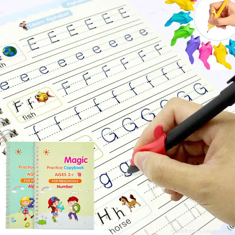 

Magic Practice 2 Books/set 3D Groove Copybook Free Wipe Children's Books Writing Calligraphy English Alphabet Math Writing Gift