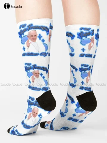 Носки I Met Pope Francisco, рабочие носки высокого качества, милые элегантные милые хлопковые носки с героями мультфильмов Kawaii, подарок на заказ, уличная одежда