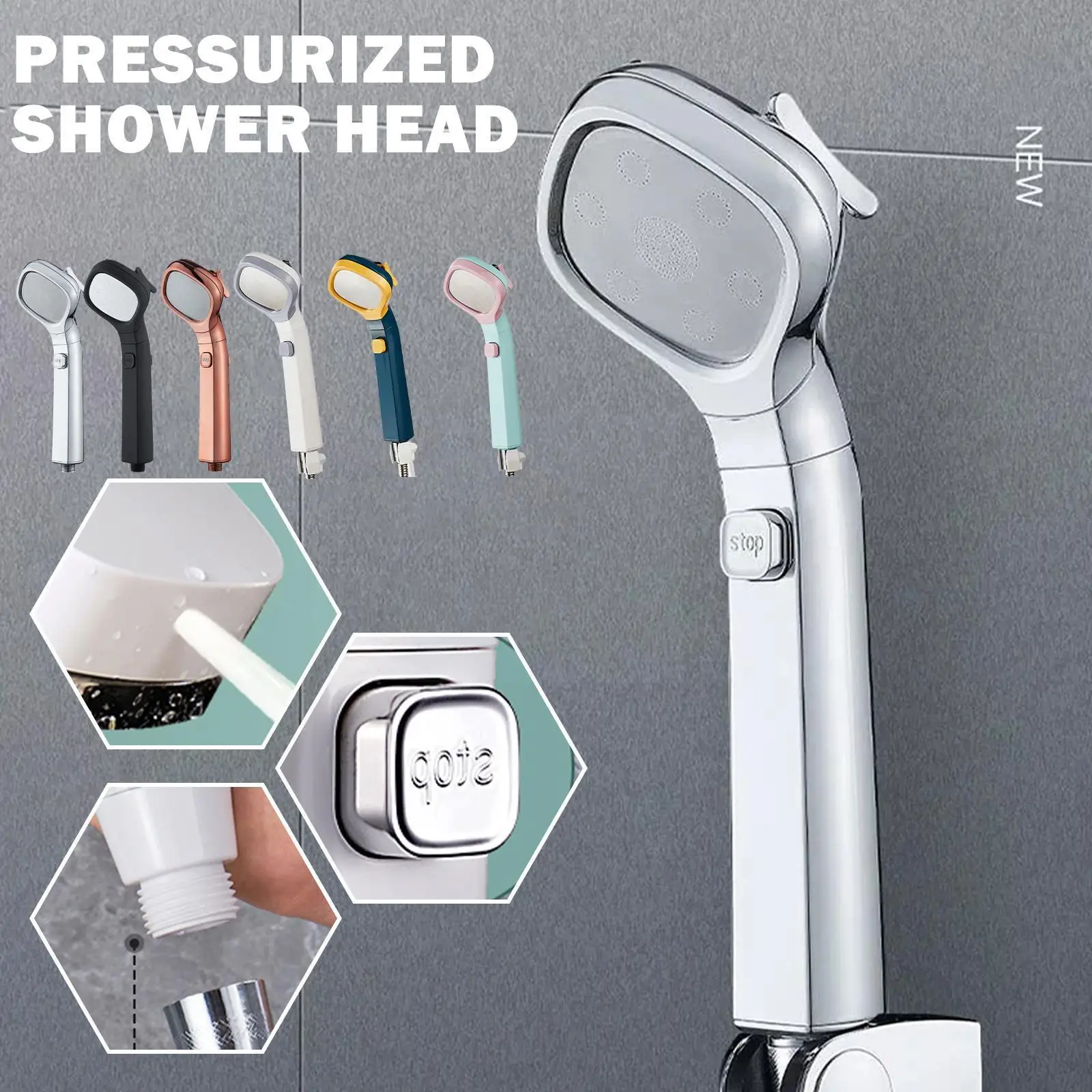 

Shower Head Water Saving 4 Mode Adjustable High Pressure Shower Shower Stop One-key Bathroom Eco Massage Water Accessories G4A8