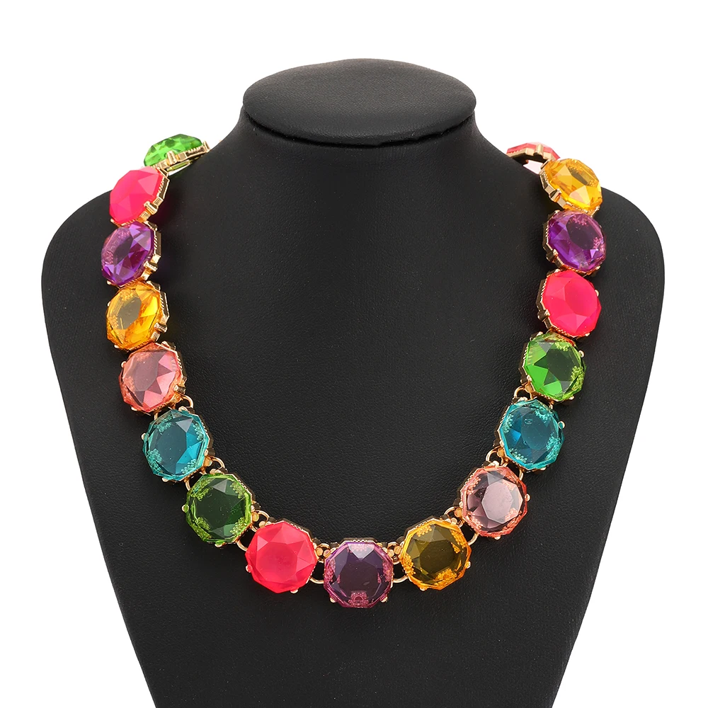 Женское Ожерелье из прозрачной многоугольной смолы яркое ожерелье конфетных