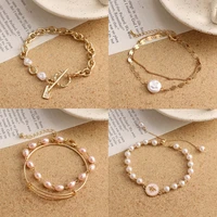 vintage elegant baroque pearl beads chain bracelet for women retro multi layer gold color charm bracelet trendy jewelry gifts