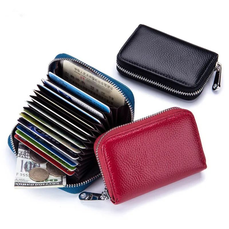 

Card Case Bag Organ Zipper Female Purse Rfid Anti-theft Brushed Magnetic Leather Women Card Holder Credit Card Organizer Wallets
