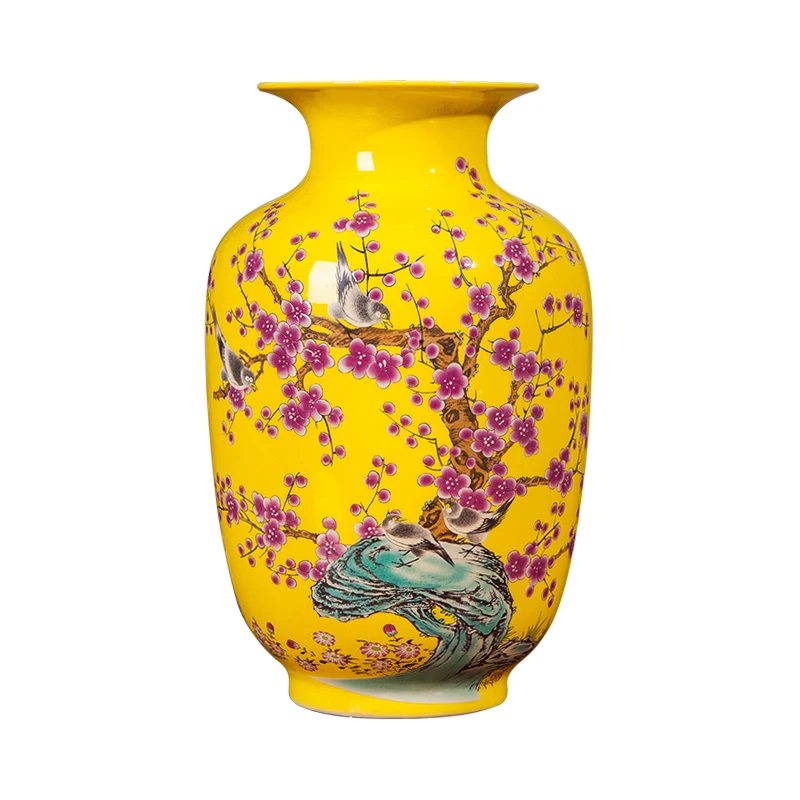 

Jingdezhen ceramic yellow vase decoration new Chinese classical living room TV cabinet home decoration flower arranging vase