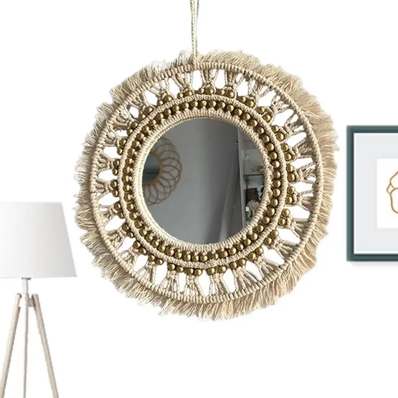 

Hanging Wall Mirror Handmade Macrame Bathroom Mirror Wall Mounted Round Mirror For Bathroom Vanity Living Room Bedroom Entryway