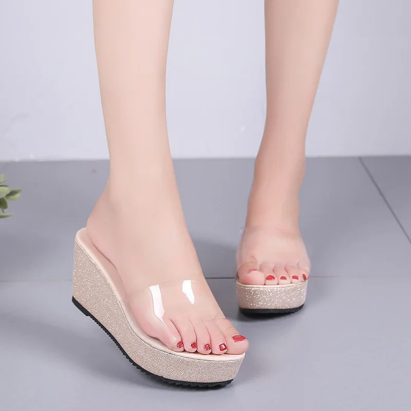 

Comemore Platform Women Shoes 2021 New Transparent Thick Bottom Female Summer Sandals Flipflop Fashion Slippers Plus Size 42 43