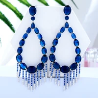 godki new 79mm luxury crystal tassel large earrings full mirco paved microl zirconia copper earrings for women fashion jewelry