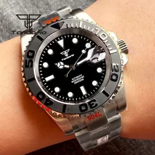 Tandorio NH35A 40mm Stainless Steel 20Bar Automatic Men's Dive Watch Sapphire Glass Black Dial Date Screw Crown 120-Click Bezel