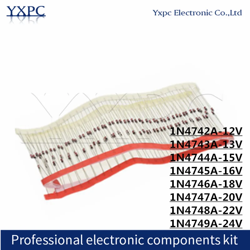 

100pcs 1W Zener Diode 1N4742A 12V 1N4743A 13V 1N4744A 15V 1N4745A 16V 1N4746A 18V 1N4747A 20V 1N4748A 22V 1N4749A 24V