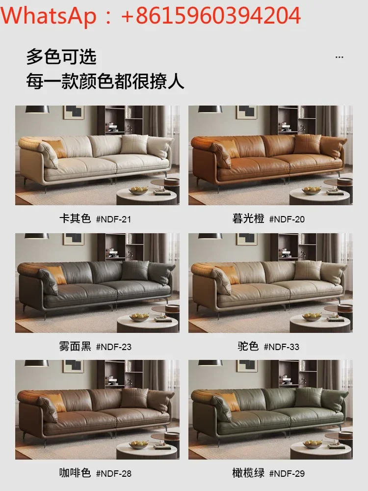 Итальянский светлый роскошный минималистичный диван из воловьей кожи на первом