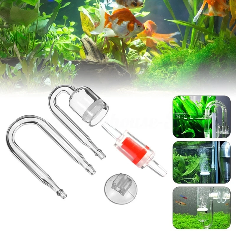 

CO2 Diffuser Set for Aquarium Transparent for nano Size Easy to Install with Suction Cup Check for VALVE U Shape Glass T