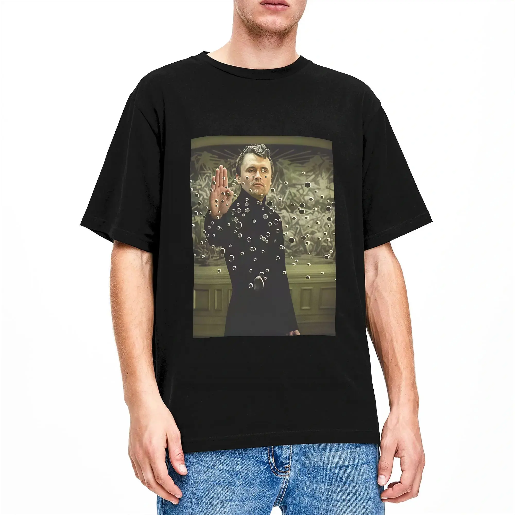 Фото Футболка с мемом Charlie Kirk Neo Matrix, мужская, забавная, летняя, с круглым вырезом, для отдыха, дизайнерская, оверсайз №2