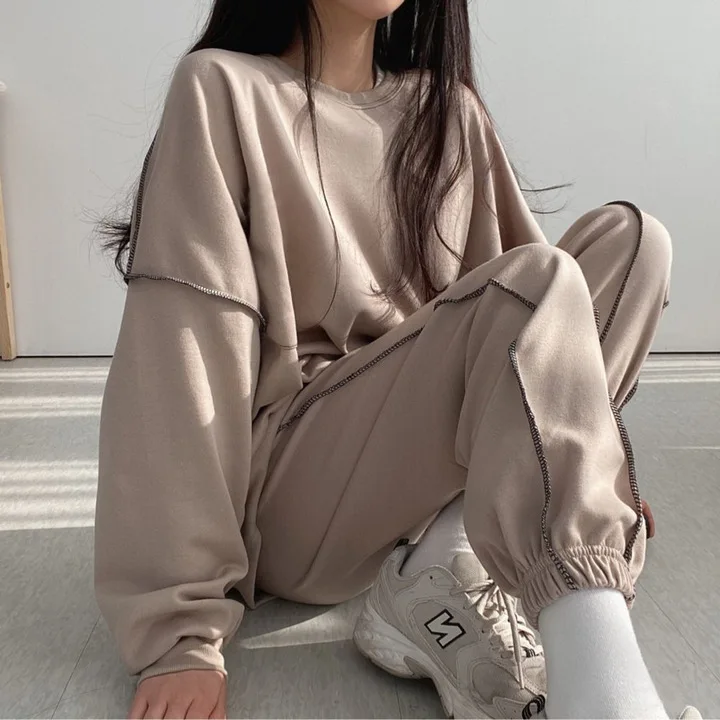 Женский костюм из двух предметов повседневная спортивная одежда 100% хлопка с