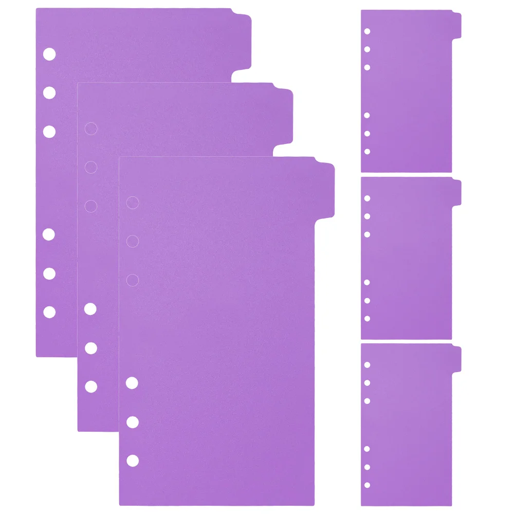 

6 Sheets Pocket Separator Plastic Dividers Binder Ring Purple File Folders Protective Film Tabs Page Binders Pvc