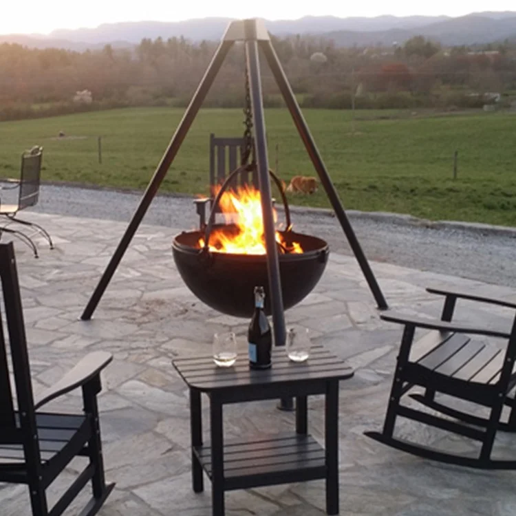 

Cast Iron Corten Detachable Charcoal BBQ Balcony Fire Bowl Swivel Grill Designs Burner Hanging Brazier Fire Pit