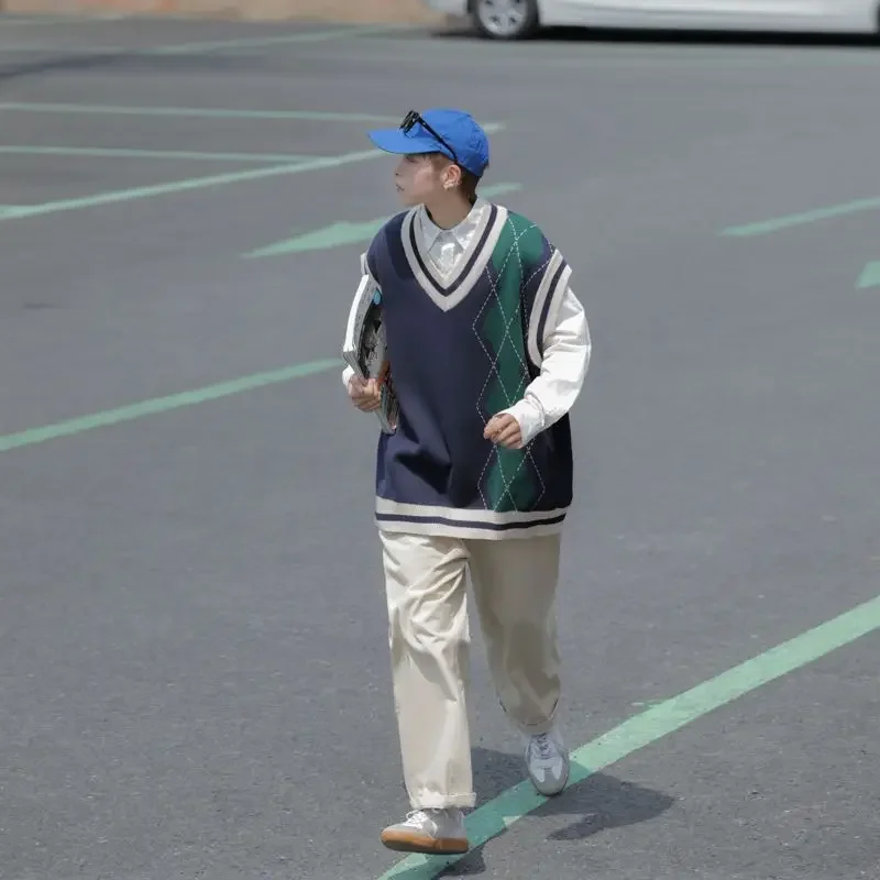 Мужской вязаный жилет с v-образным вырезом корейская популярная одежда свитера в