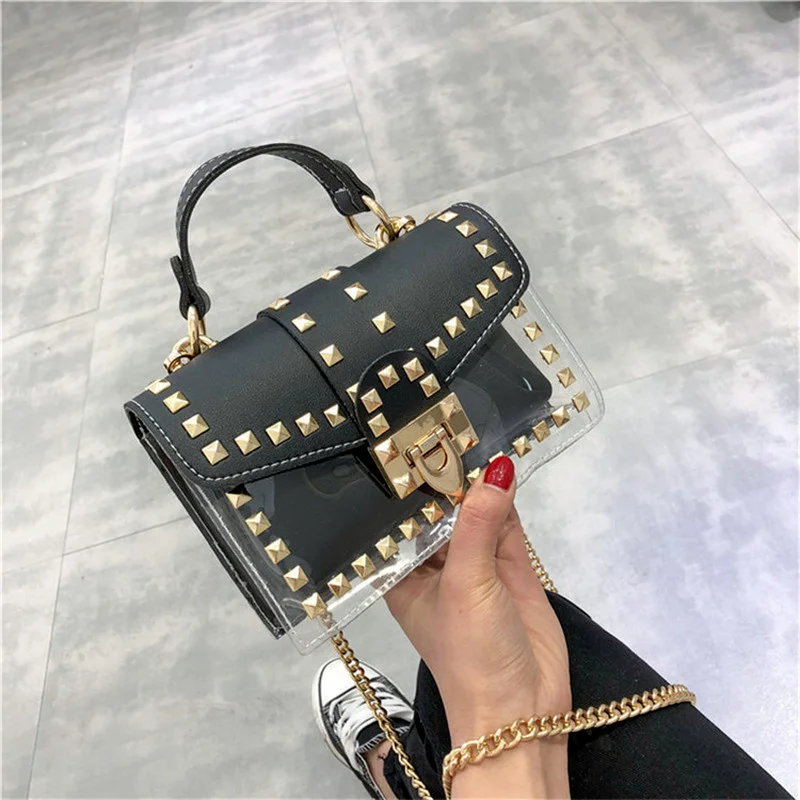 Chain Rivet Elegant Women Handbag PU Leather Hasp Handbag  Candy Colors Shoulder Bag And Purse Cross Body Shoulder Messenger Bag