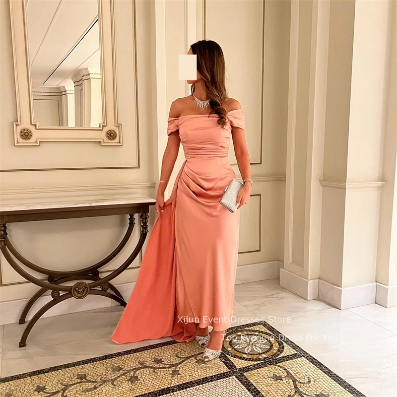 Женское короткое вечернее платье Xijun розовое с открытыми плечами и рукавами из