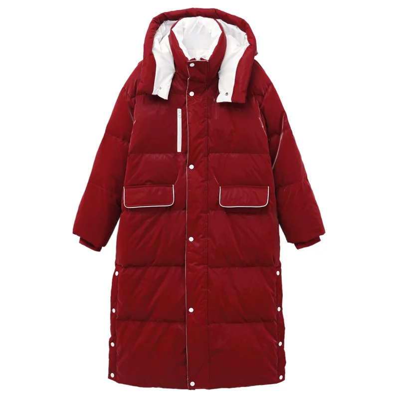 The new winter red down jacket in the new female long over-the-knee white duck down design feeling small western style jacket enlarge