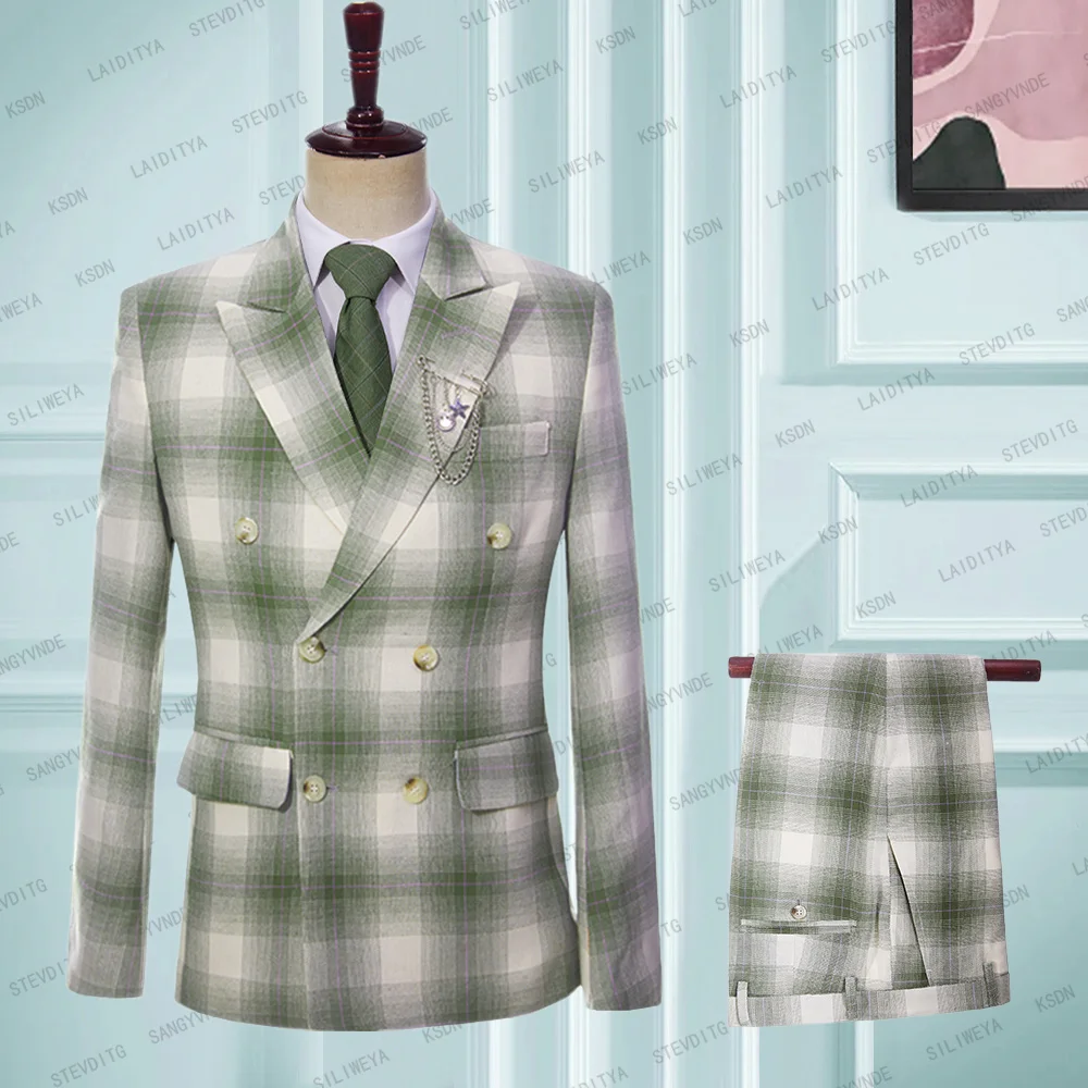 

Мужской комплект из двух предметов, Свободный Повседневный Комплект из двух предметов в зеленую полоску, с лацканами и пиковыми краями, 2023