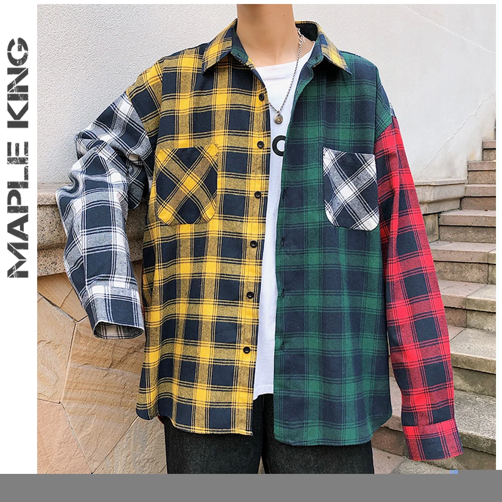 

Рубашка мужская с рукавами в клетку, винтажная длинная рубашка в стиле Харадзюку, для скейтборда, в стиле хип-хоп, 2022
