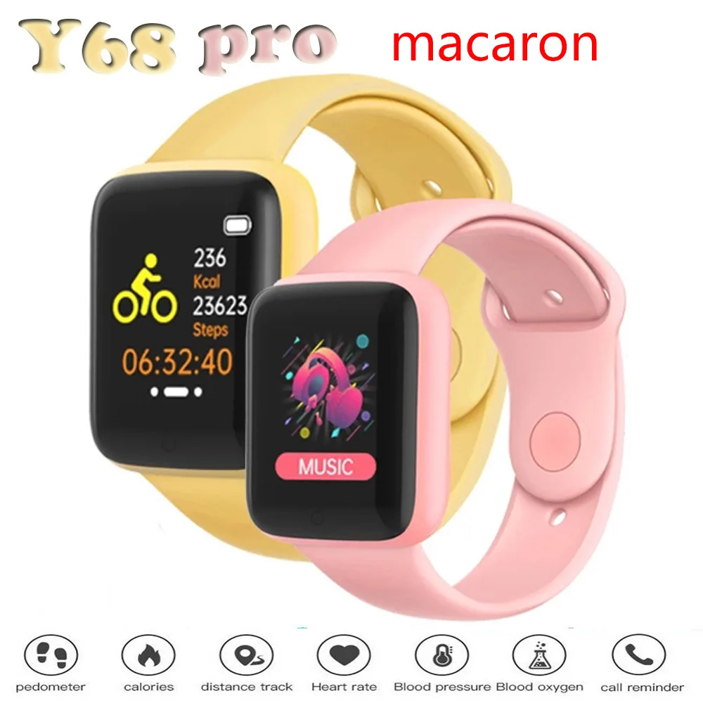 

Y68 Pro Bluetooth watch Fitness tracker heart rate blood pressure monitor men women watches D20 Macaron smartwatch PK Y68 D13 M3