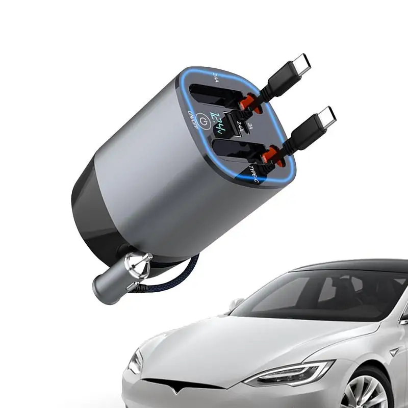 

Быстрое Автомобильное зарядное устройство для телефона 5 в 1, умное быстрое автомобильное зарядное устройство с двумя выдвижными кабелями, автомобильный диффузор, автомобильное освещение, интерьер автомобиля