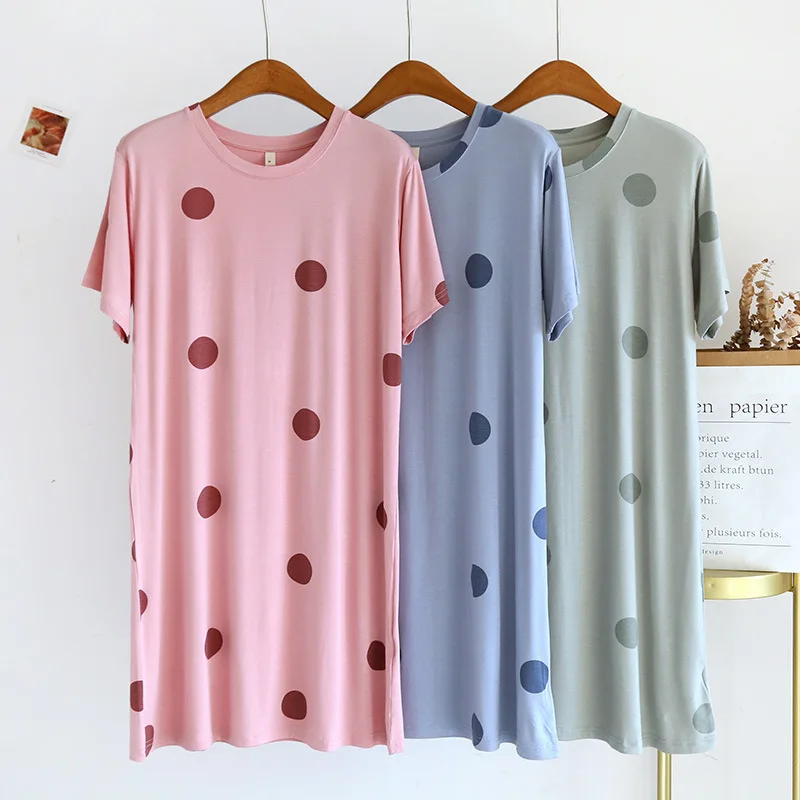 

Женская ночная рубашка в горошек, с коротким рукавом, размеры 2XL