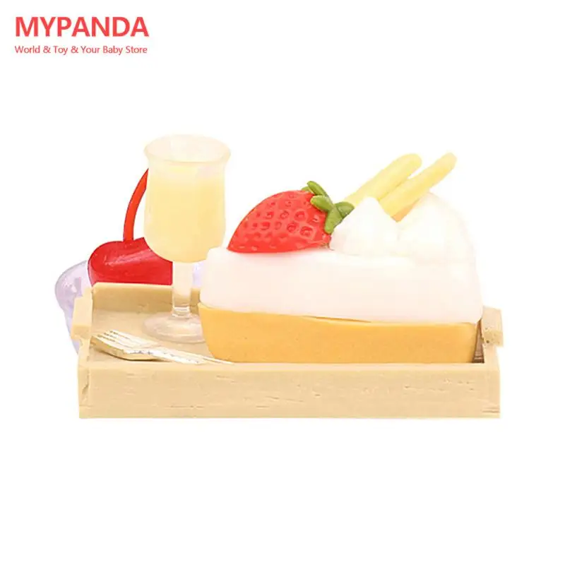 

1 Набор 1:12 миниатюрный кукольный домик с клубничным тортом, молочный коктейль, модель для кухни с подносом, декоративная игрушка, аксессуары для кукольного домика