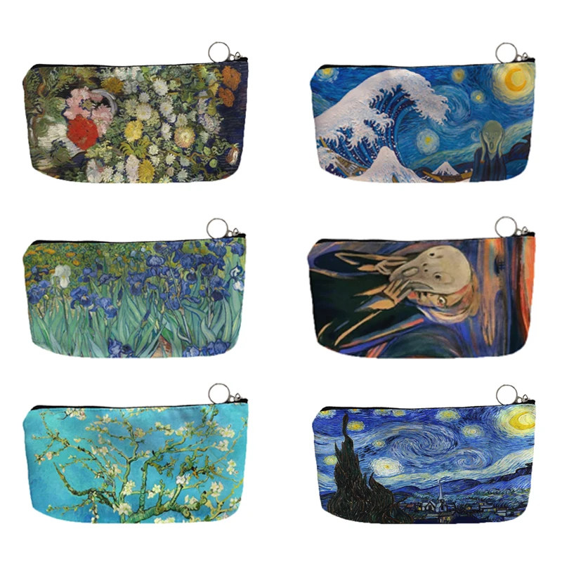 

Fashion Van Gogh Retro Oil Painting Clutch Lipstick Key Portable Canvas Cosmetic Bag Student Office Stationery Daily Storage Bag
