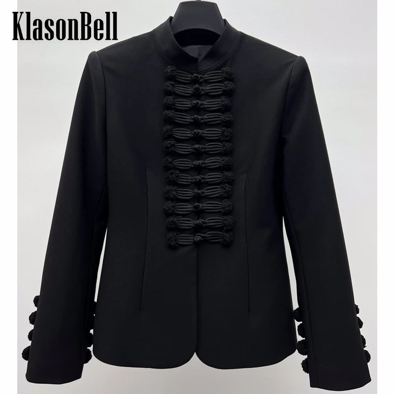 

7.2 KlasonBell Fashion Stand Collar Long Sleeve Collect Waist Black Wool Jacket Women