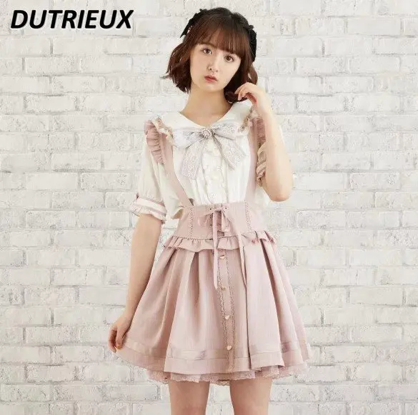 

2023 New Letter Suspender Skirt Ribbon Bow Lolita Style Women's Short Skirts Summer Japanese Style Mini Skirt for Lady
