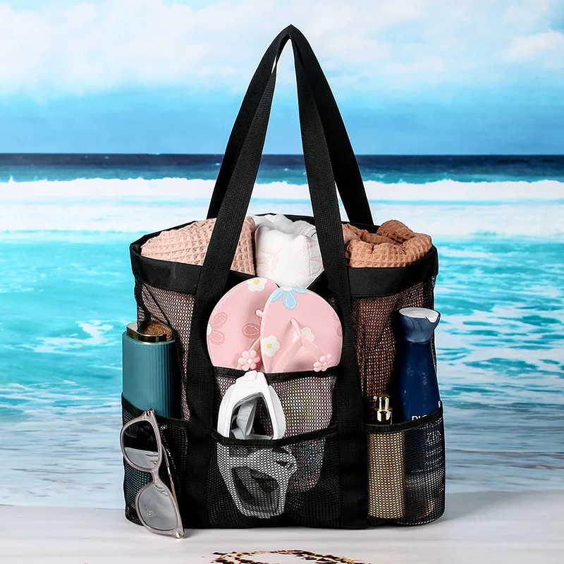 

Large-capacity Mesh Multi-pocket Summer Beach Bag Mesh Cloth Foldable Portable Travel Wash Bag Fitness Swimming Collection Bag