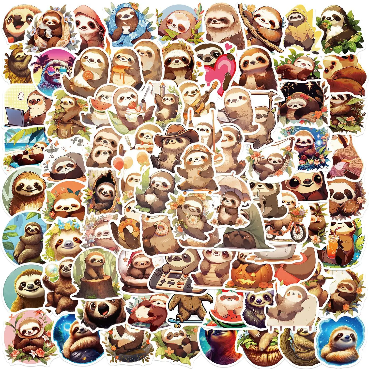 

50/100Pcs Cartoon Sloth Lovely Stickers Doodle Ornament Refrigerator Stationery Phone Children's Gifts Sticker Aesthetics PVC