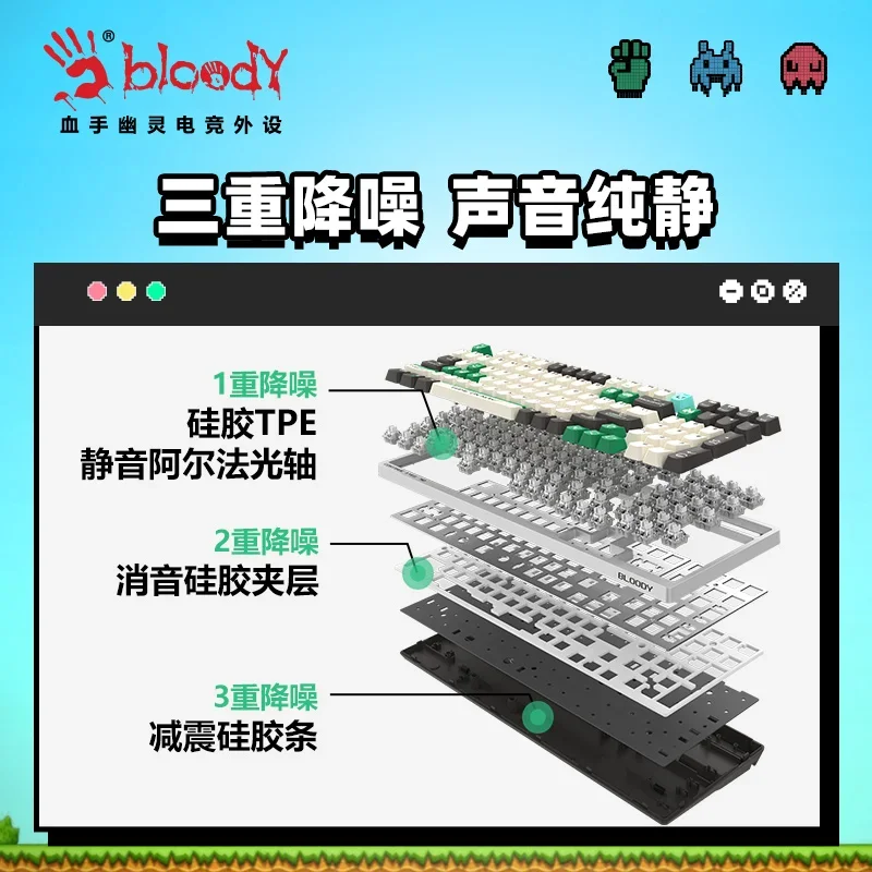 A4Tech Bloody AT87 Проводная механическая клавиатура в стиле пикселей RGB с переменной