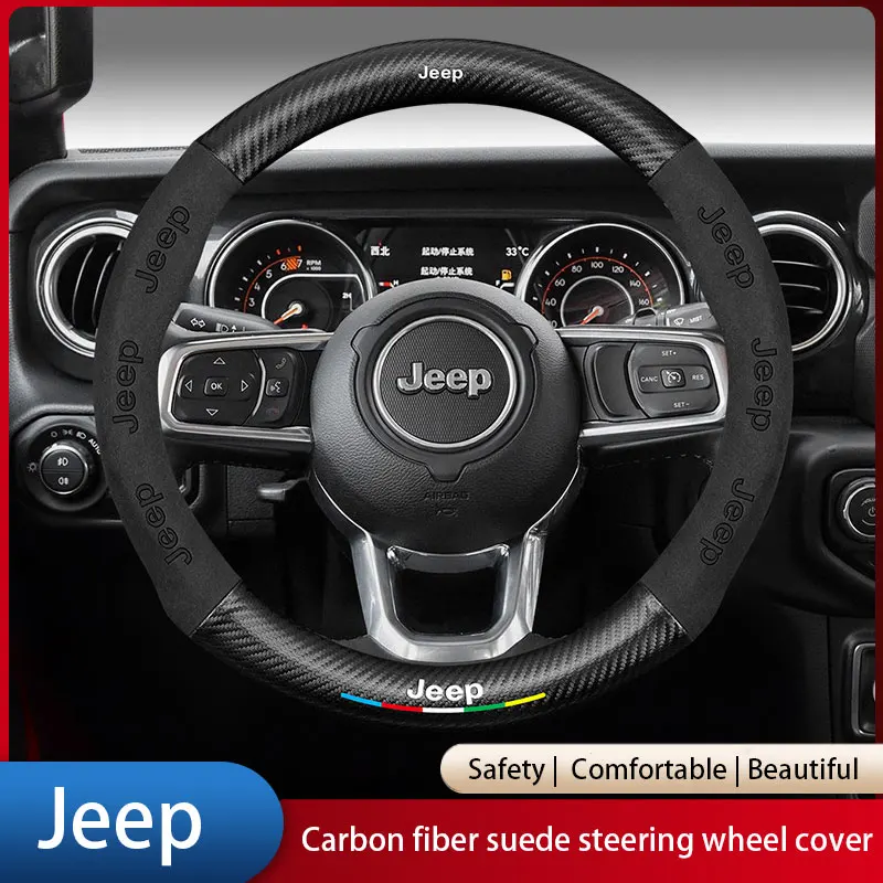 

Suede Ultra-Thin Carbon Fiber Non-Slip Steering Wheel Cover For Jeep Eagle Beak Wrangler JK JL Renegade Grand Cherokee Compass