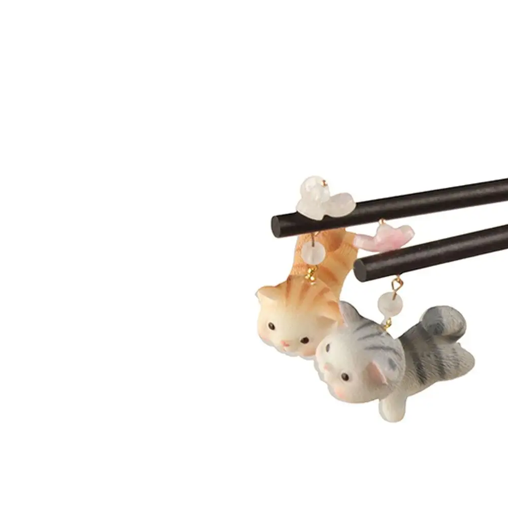 Милые деревянные палочки для волос в виде кошки китайском стиле булочек заколка