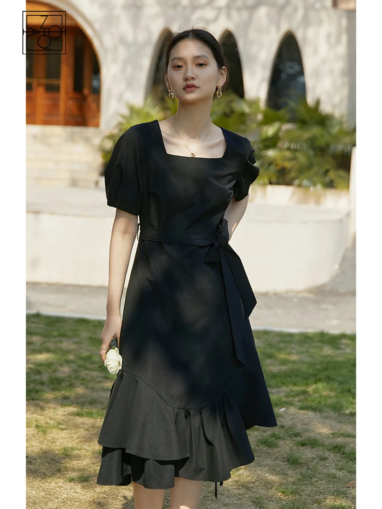 ZIQIAO 2022 Elegant Women Long Dress Summer Short Sleeve Casual France Party Midi Dress One Piece Korea Heavy Industry Dress