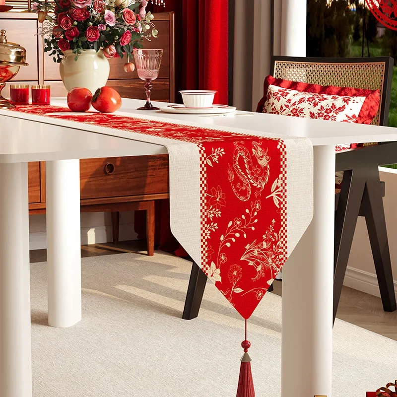 Классический китайский стиль дорожка для стола красная вышивка украшение