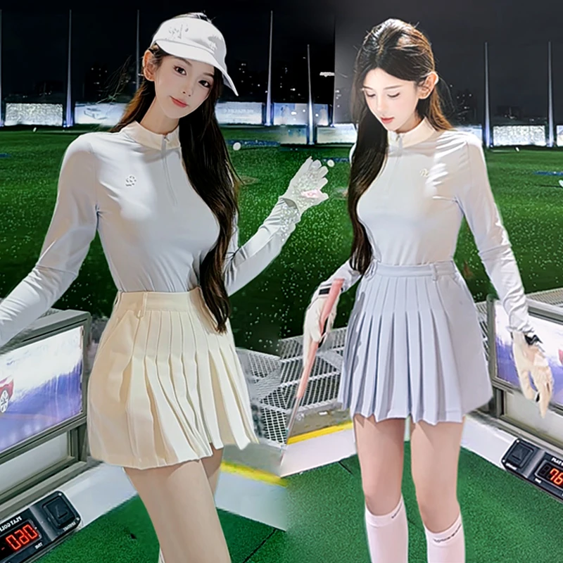 Фото PL Golf Женская рубашка с воротником на молнии Быстросохнущий топ с длинными рукавами Эластичные дышащие футболки Женская плиссированная юбка Спортивные шорты для гольфа №2
