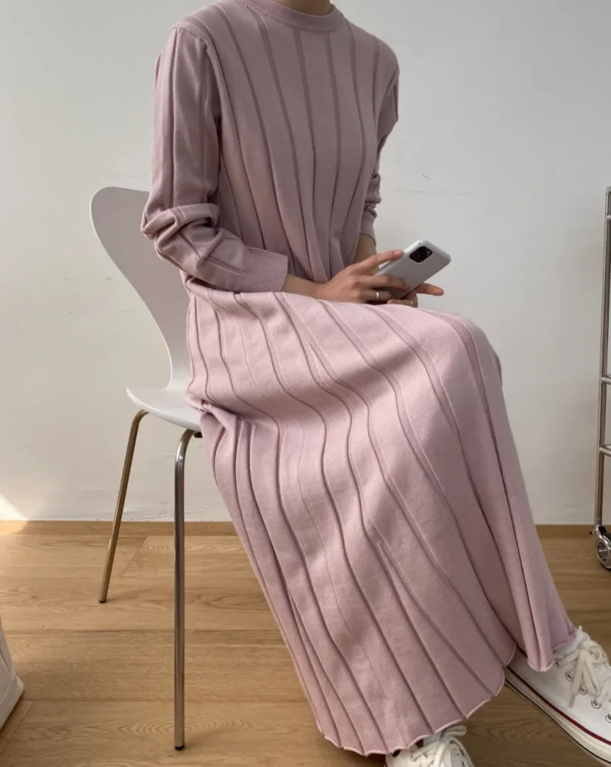 

COIGARSAM Women's Fashion Dresses Knitted Black Pink Apricot Dress