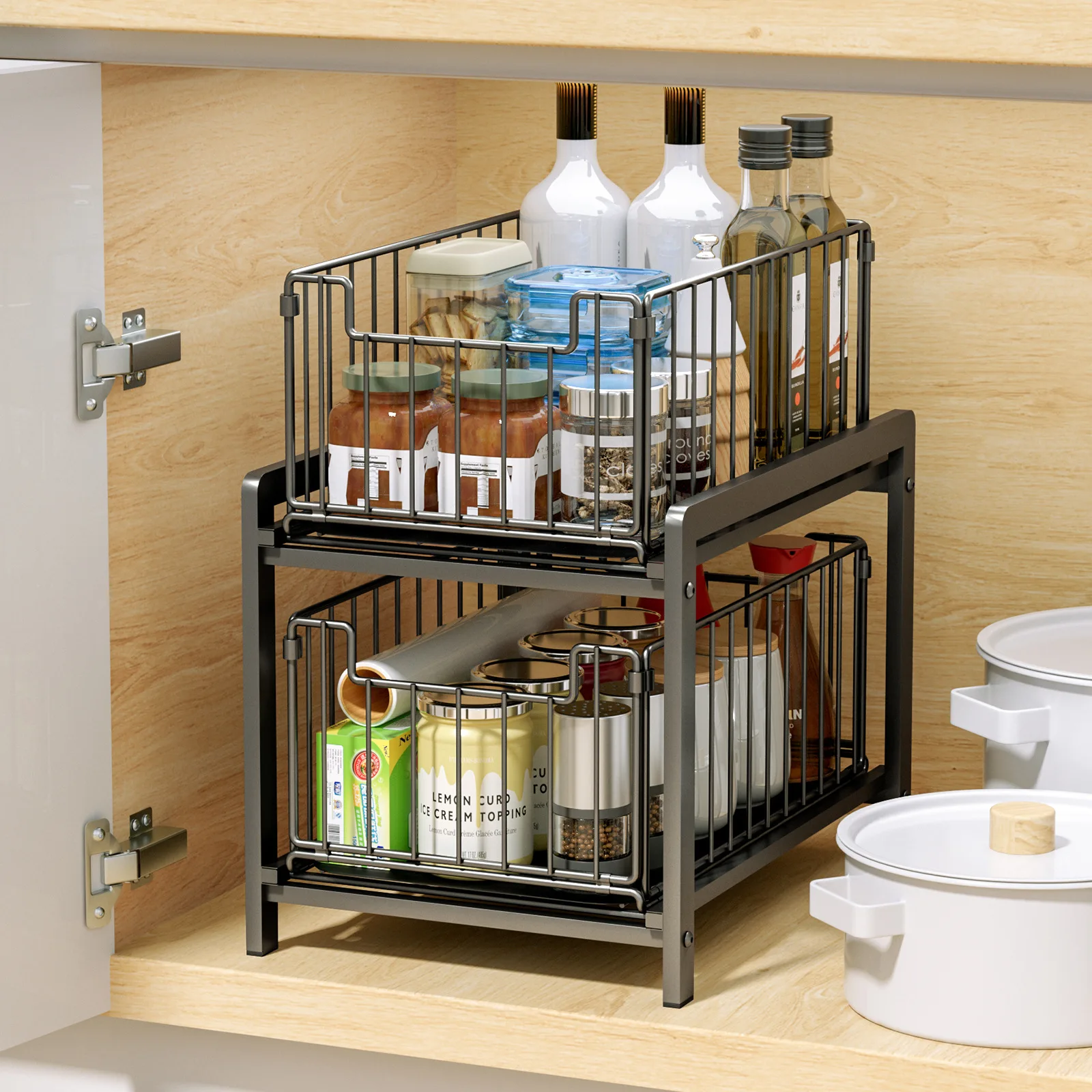 

Kitchen Organizer,Stackable Under Sink Cabinets with Sliding Storage Drawer,Pull Out Cabinets Shelf,Sliding,Countertop Basket