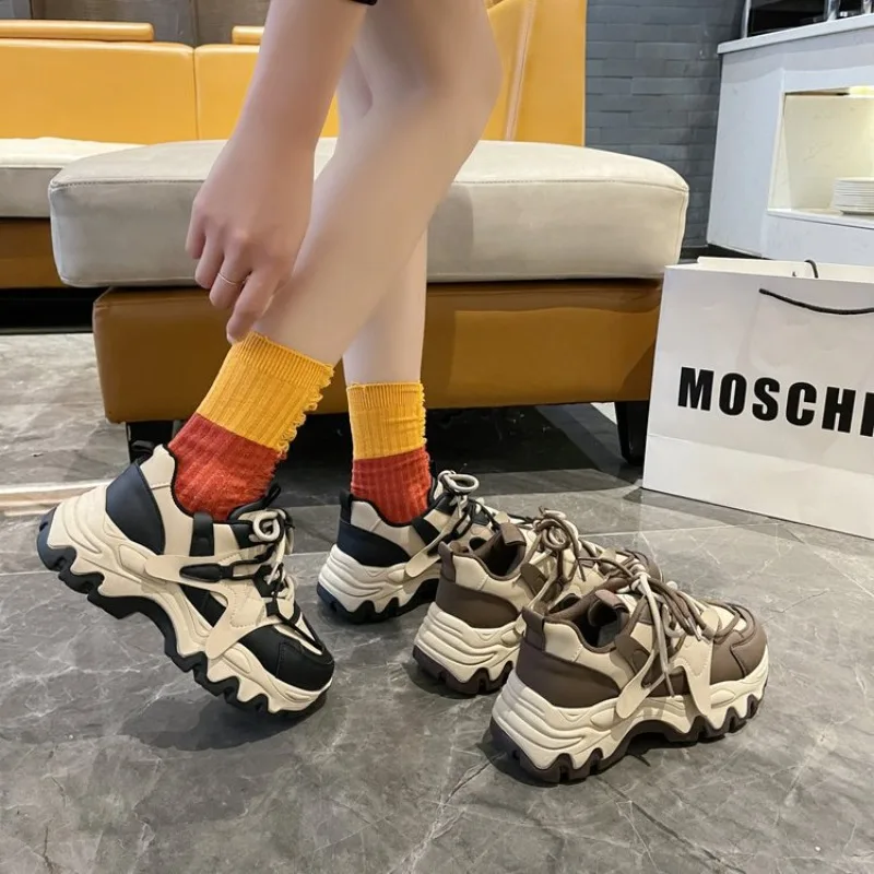 

2024 New Women’s Platform Shoes New Chunky Sneakers for Woman Lace-up Vulcanize Shoes Casual Fashion Ladies Shoes Sneakers