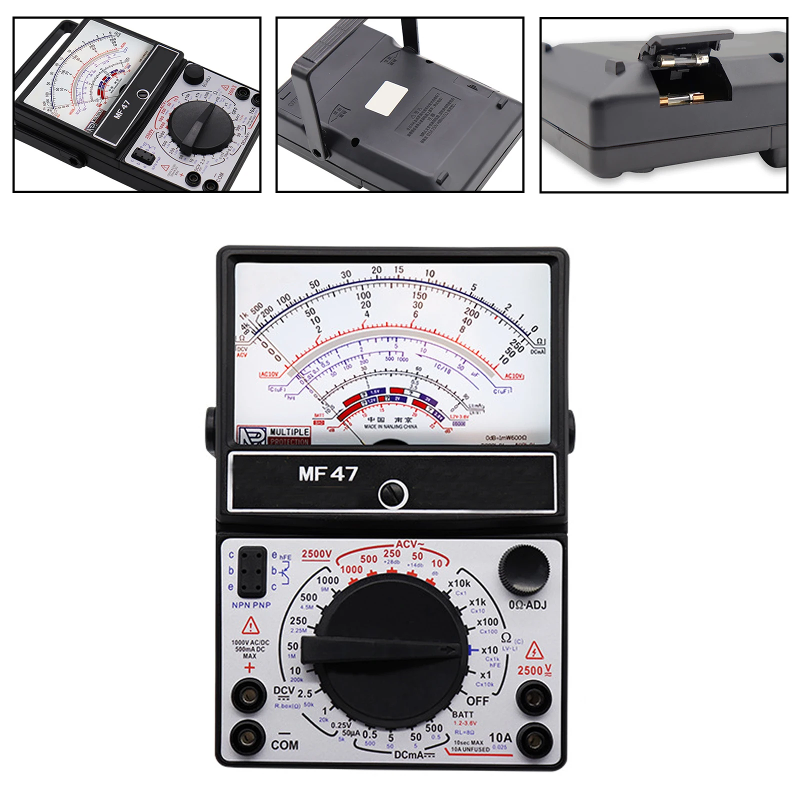 

MF47 Resistance Capacitance Meter Analog Display Pointer Meter Pointer Multimeter DC/AC Voltage Current Tester 2500V With Buzzer