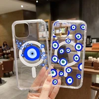 evil eye blue pattern luxury phone case transparent magsafe magnetic magnet for iphone 13 12 11 pro max mini wireless charging
