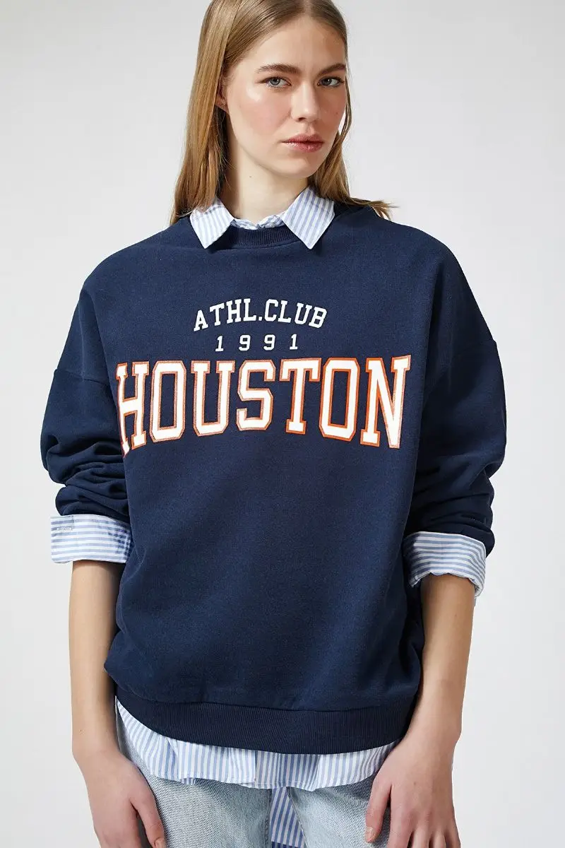 

Женская кобальтовая синяя флисовая толстовка с принтом HF00169