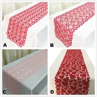 valentines day tablecloth heart shaped lace table runners table flag decoration red knitted love table flag wedding decoration